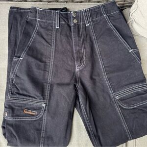 BDG Black Cargo Pants with White Stitching